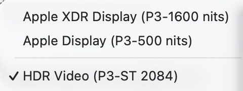 Display settings for HDR